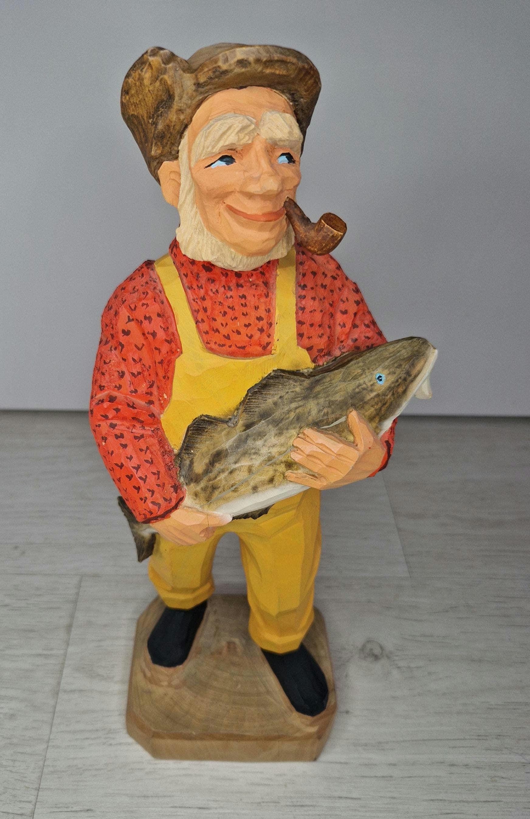 Vintage Hand Carved Norwegian Fisherman by Henning - Authentic