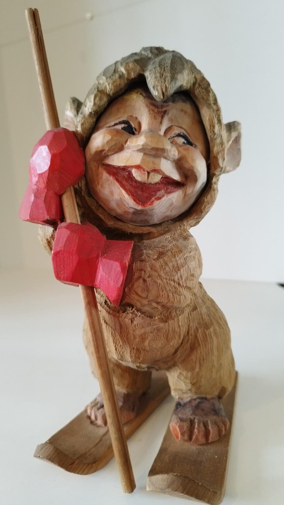 Henning Large Vintage Norwegian Hand Carved Wooden Skiing Troll - Etsy