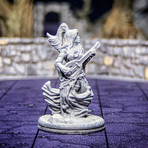 Female Bard / Lyre / Spellcaster / Musical / Tabletop Games / RPG / 3D Printed / Resin / Dungeons and Dragons / DnD / Miniature / Mini