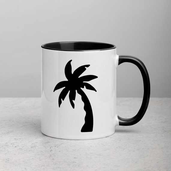 Palm Tree Coffee Mug Ceramic White Glossy Color Inside Etsy