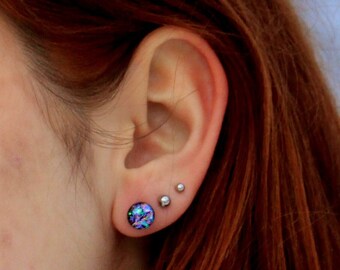 Pink Sparkle Obsession, art glass stud earrings