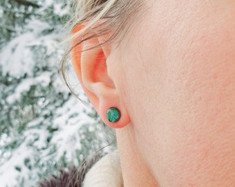 Bluish green Sparkle Obsession, art glass stud earrings