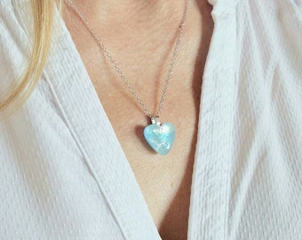 Blue Mystery glass heart necklace