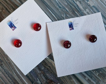 Ruby Red Sparkle Obsession, art glass stud earrings