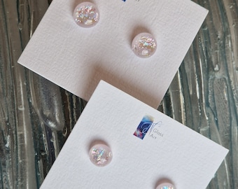 Silver Pink Sparkle Obsession, art glass stud earrings