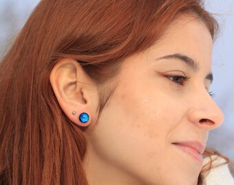 Mystic Blue Sparkle Obsession, art glass stud earrings