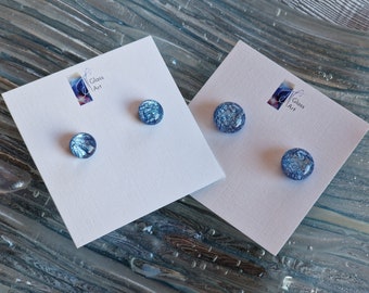 Silvery Blue Sparkle Obsession, art glass stud earrings