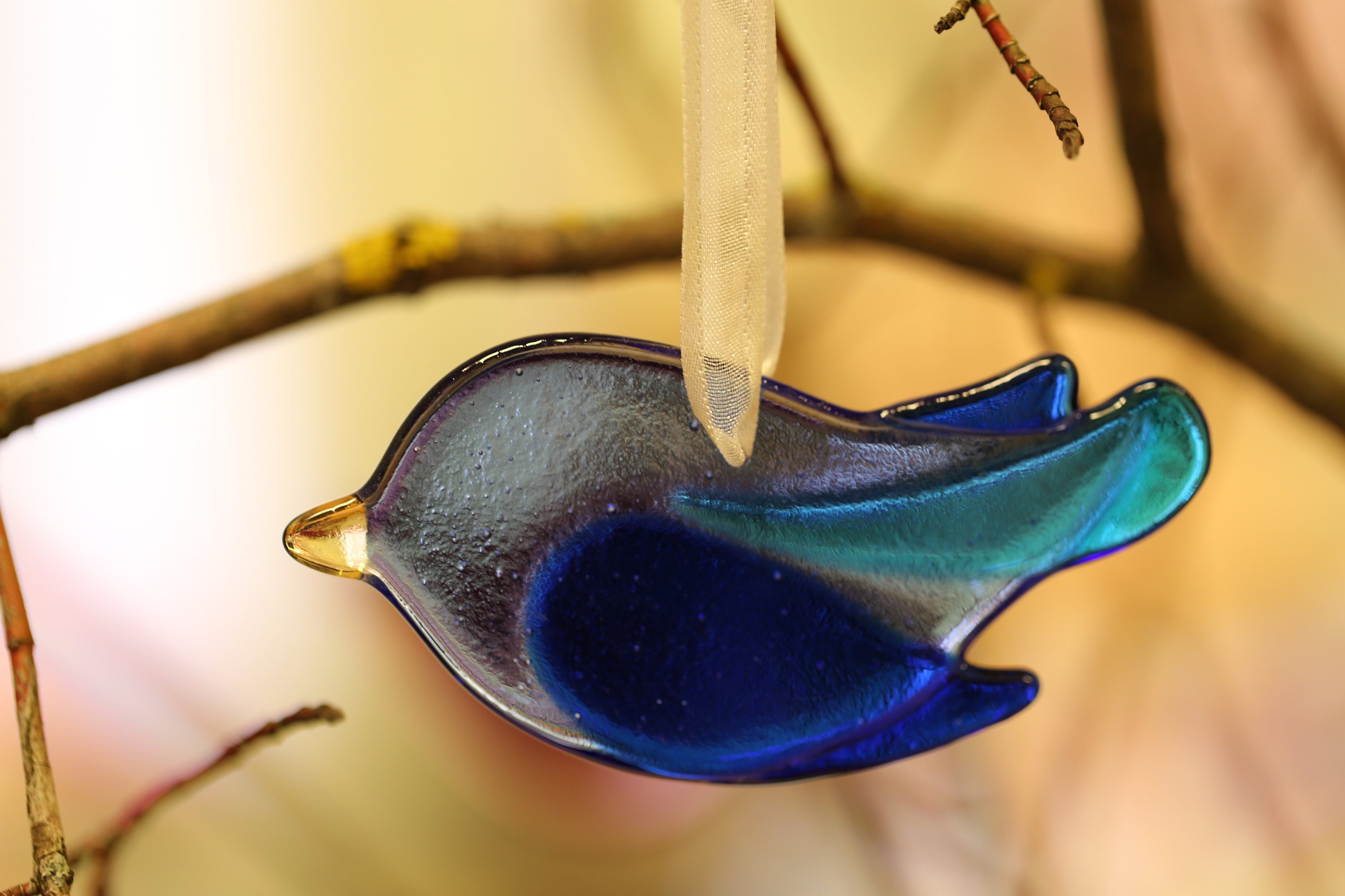 Colorful fused glass birds set of 3 Etsy