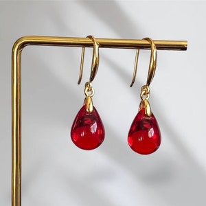 Ruby Red Teardrop Earrings | Czech Glass Earrings, Red Drop Earrings, Dangle Earrings, Gold Sterling Silver Drop Earrings, Gifts for Her