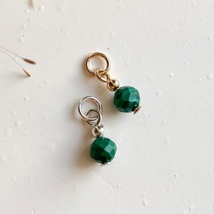 Genuine Malachite Add-on Charm, Natural Green Stone Pendant, Green Earring Dangle Charm, Tiny Gemstone Charm, Sterling Silver or Gold Fill