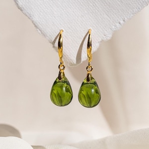 Peridot Green Dangle Earrings, Green Czech Glass Drop Earrings, Teardrop Earrings, Green Bridesmaid Earrings, Gift for Her, August Birthday