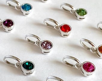 Add-on Birthstone Charm, Sterling Silver Swarovski Charm, Tiny