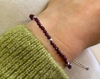 Dainty Garnet Bracelet, January Birthstone Bracelet in Sterling Silver or Gold Fill, January Birthday Gift, Minimalist Birthstone Bracelet