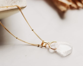 Raw Quartz April Birthstone Necklace, April Birthday Gift for Her, Gift for Aries Taurus, Gold or Sterling Silver Crystal Pendant Necklace