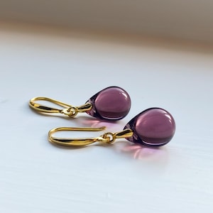 Amethyst Purple Teardrop Earrings, Czech Glass Earrings, Sterling Silver Drop Earrings, Dangle Earrings, Everyday Earrings, Gifts for Her