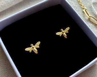 Dainty Gold Bee Stud Earrings, 925 Silver Bumblebee Earrings, Girl’s Tiny Bee Earrings, Hypoallergenic Earrings, Nature Lover Gift for Her