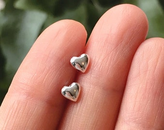 Solid Sterling Silver Heart Stud Earrings, Tiny Heart Studs, Dainty Everyday Jewellery, Mother’s Day Gift for Her, Hypoallergenic Earrings