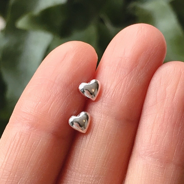 Solid Sterling Silver Heart Stud Earrings, Tiny Heart Studs, Dainty Everyday Jewellery, Mother’s Day Gift for Her, Hypoallergenic Earrings