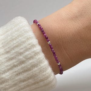 Genuine Ruby July Birthstone Stacking Bracelet, Sterling Silver or 14K Gold Fill, Cancer Birthday Gift, Ruby Birthstone Bracelet