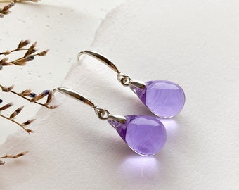 Alexandrite Purple Teardrop Earrings | Czech Glass Earrings, Silver Drop Earrings, Dangle Earrings, Everyday Earrings, Lavender Accessories