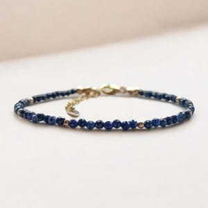 Genuine Sapphire Birthstone Stacking Bracelet, 925 Sterling Silver 14K Gold Fill, September Birthday Gift, Blue Gemstone Stacking Bracelet
