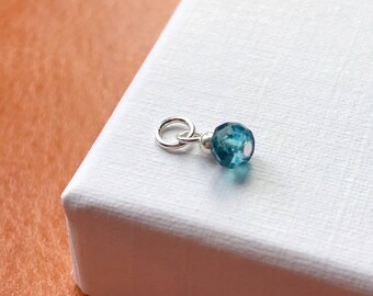 Genuine Blue Topaz Charm | November Birthstone Charm, 4th Anniversary Gift, Dangle Charm - Natural Gemstone, Sterling Silver or Gold Fill