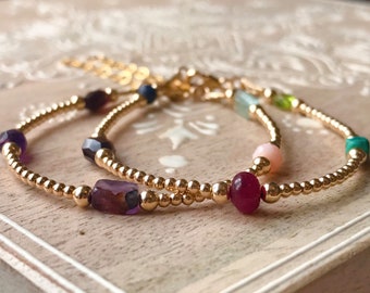 Family Birthstone Bracelet for Mum Grandma, Personalised Jewelry Mother's Day Gift for Her, Custom Gemstone Stacking Bracelet with Clasp