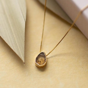 Genuine Citrine Teardrop Necklace, November Birthstone Scorpio Birthday Gift for Her, Natural Gemstone Pendant, Dainty Crystal Jewelry
