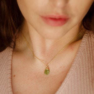 Raw Peridot August Birthstone Necklace, August Birthday Gift for Her, Rough Crystal Pendant, Gift for Leo, Gemstone Lover Gift, Nature Lover