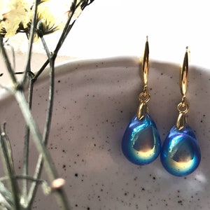 Blue Aurora Borealis Teardrop Earrings Gloss, Sterling Silver Czech Glass Earrings, Blue Drop Earrings, Tear Drop Hook Dangle Earrings image 7