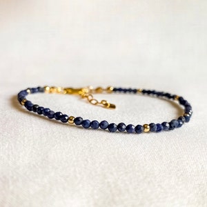 SEPTEMBER | Genuine Sapphire Birthstone Stacking Bracelet - Sterling Silver/14K Gold Fill, September Birthday Gift, Birthstone Bracelet