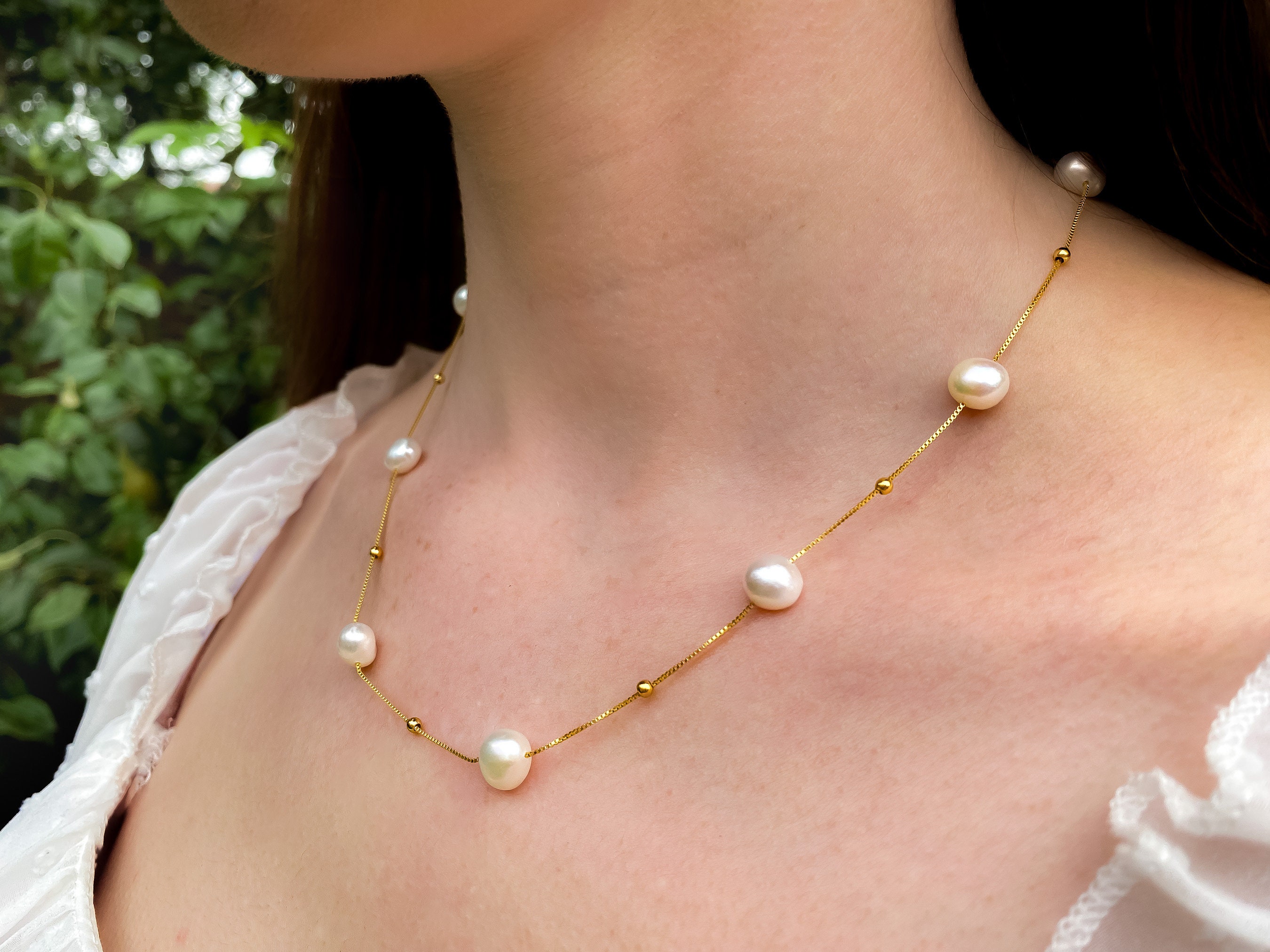 Lily of the Valley- Golden Pearl Necklace With Anti-Tarnish Coating