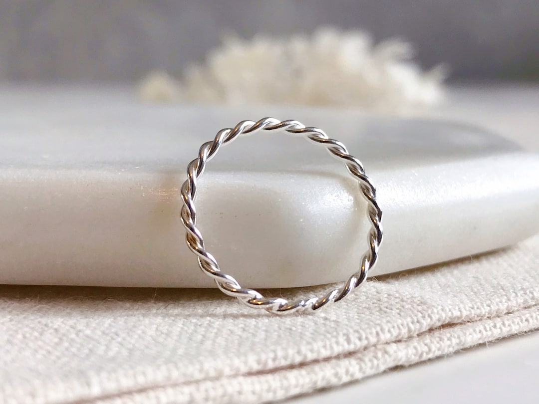 Sterling Silver Twist Ring, Minimalist Stacking Ring, Thin