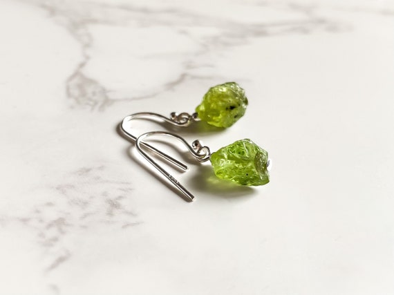 Sterling Silver Raw Peridot Earrings Sterling Silver Raw Peridot Earrings