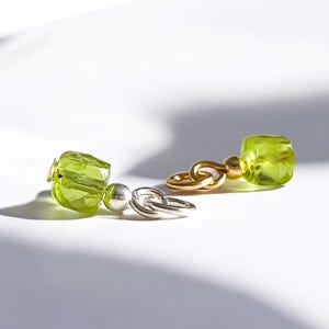 Genuine Peridot Charm (Cube), August Birthstone Charm, 16th Anniversary Gift, Dangle Charm - Natural Gemstone, Sterling Silver 14k Gold Fill