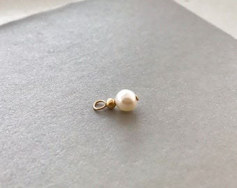 14k Gold Ivory/White Freshwater Pearl Charm | 4.5-5mm | Genuine 14k Gold Fill