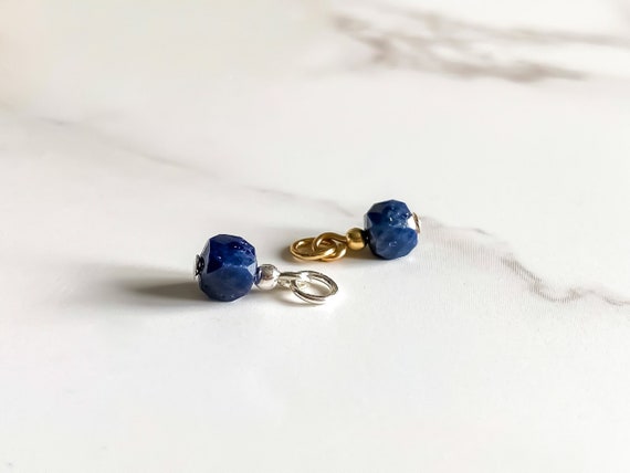 Genuine Sapphire Charm (cube) September Birthstone Charm, 5th