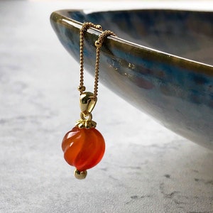 Aries Zodiac Carnelian Necklace, April Birthday Gift, Red Orange Gemstone Gold Pendant, Chakra Crystal Jewelry, Boho Jewelry Gift for Her
