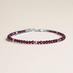JANUARY Birthstone Bracelet, Genuine Garnet Stacking Bracelet, January Birthday Gift, Sterling Silver or Gold Fill, Red Gemstone Bracelet