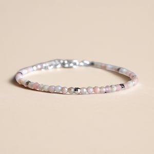 OCTOBER Birthstone Pink Opal Stacking Bracelet, Sterling Silver or 14K Gold Fill, October Birthday Gift, Genuine Pink Opal Gemstone Bracelet