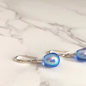 Blue Aurora Borealis Teardrop Earrings Gloss, Sterling Silver Czech Glass Earrings, Blue Drop Earrings, Tear Drop Hook Dangle Earrings image 5