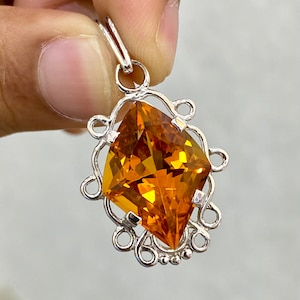 Citrine Pendant stunning 18.20cts kite shapped Natural Stone Sterling Silver Pendant - Authentic November Birthstone Jewelry