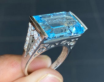 スイスブルートパーズリング サイズ: 9 スターリングシルバー 長方形