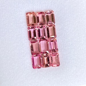 6X4MM Pink Tourmaline 12 pieces lot, Emerald cut, unheated untreated stones for Jewlery making.
