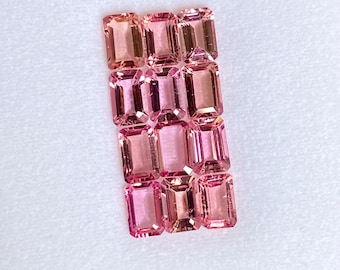 6X4MM Pink Tourmaline 12 pieces lot, Emerald cut, unheated untreated stones for Jewlery making.
