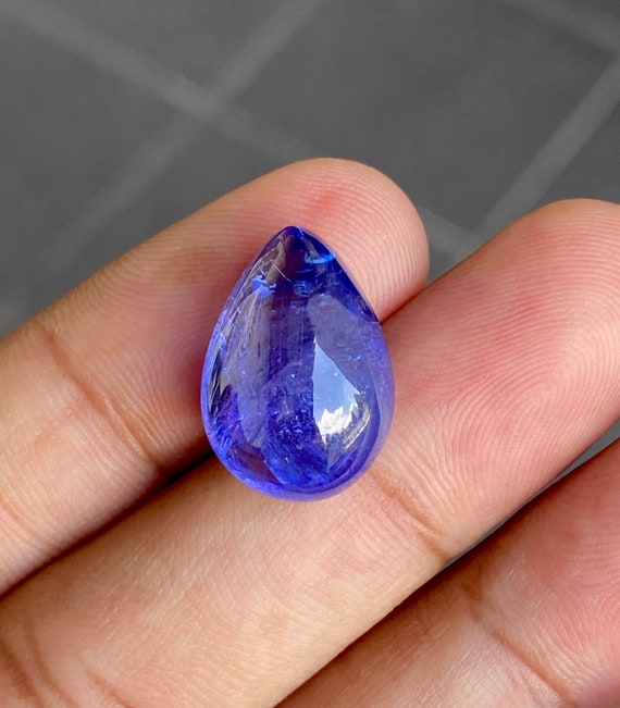 17.17CTS Denim blue Tanzanite pear cabochon. Natural Tanzanite cabochon of high end ring.