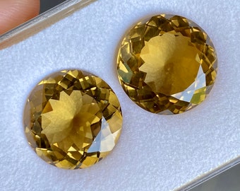 Big size!! Natural Honey Quartz matching pair / genuine Honey Quartz round shape cut