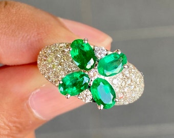 Rich Green 4pcs natural emerald ring. 4 Petals emerald ring. High quality stones.