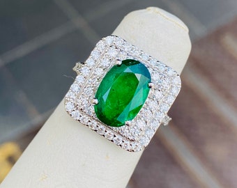 豪華な天然認定ザンビア産 4.42CTS エメラルド婚約結婚指輪 18K