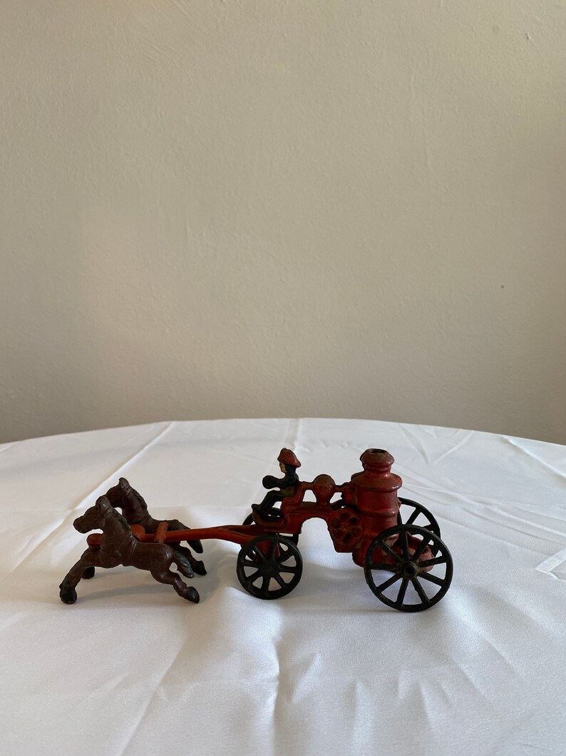 Vintage 1900s Fireman Cast Iron Horse Drawn Fire Engine Etsy